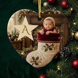 Baby's First Christmas Monogram Whimsical Photo Ceramic Tree Decoration