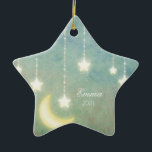 Baby's First Christmas Moon Stars Picture Ornament<br><div class="desc">Baby's First Christmas Moon Stars Picture Ornament in blue and green.</div>