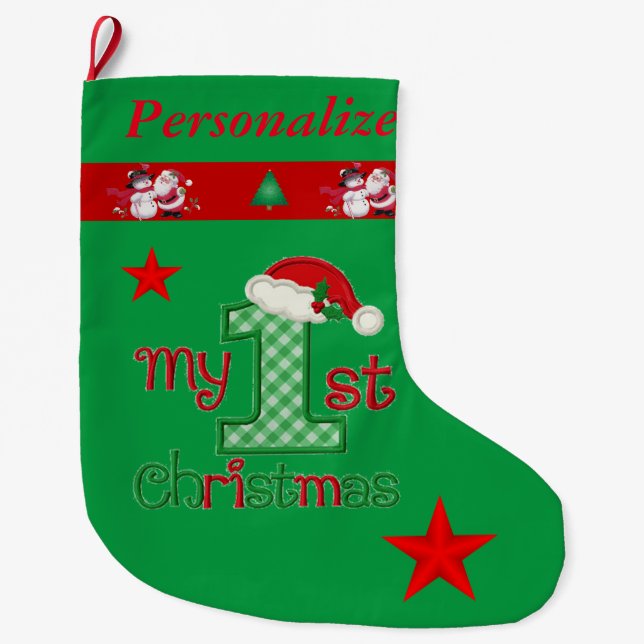 Baby's First Christmas - name customised - Large Christmas Stocking (Front)
