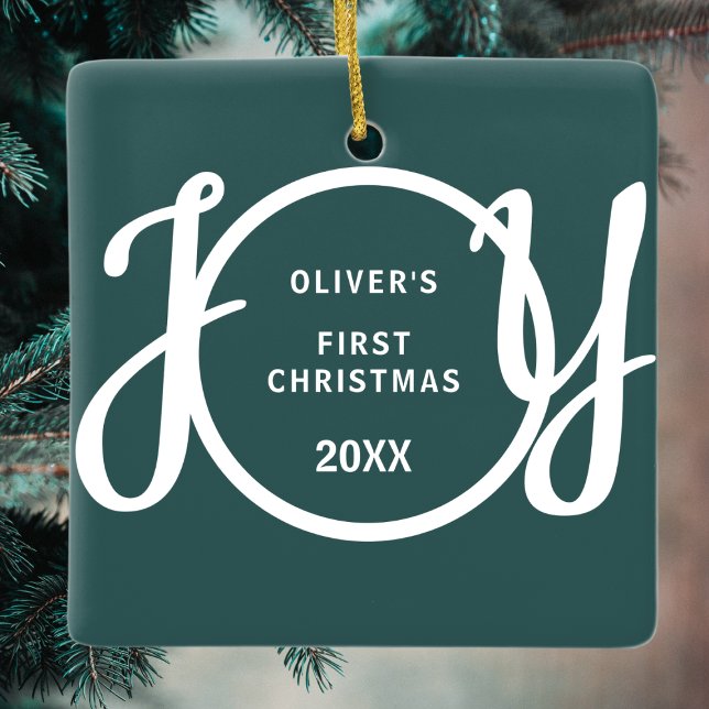 Baby's First Christmas Name Green Keepsake Ceramic Ornament (Creator Uploaded)