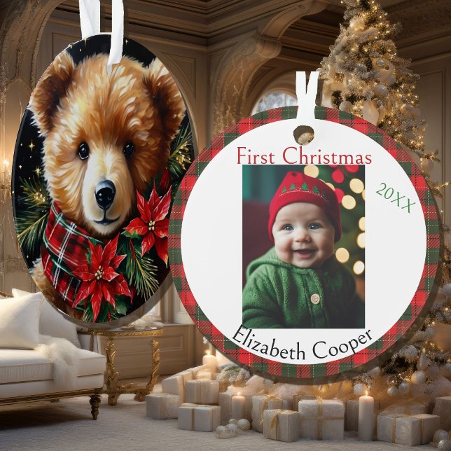 Baby's First Christmas Name Year Teddy Bear Ornament (Creator Uploaded)
