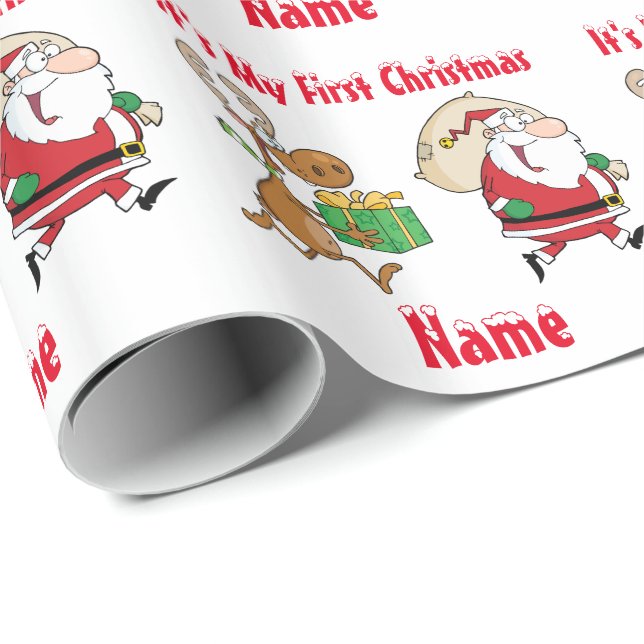 Babys First Christmas named Giftwrap Funny Santa Wrapping Paper (Roll Corner)