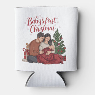 Babys First Christmas New Baby Holiday Couples  Can Cooler