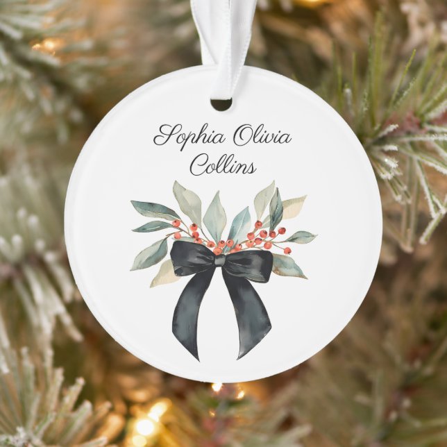 Baby's First Christmas Newborn Watercolor Script Ornament (Tree)