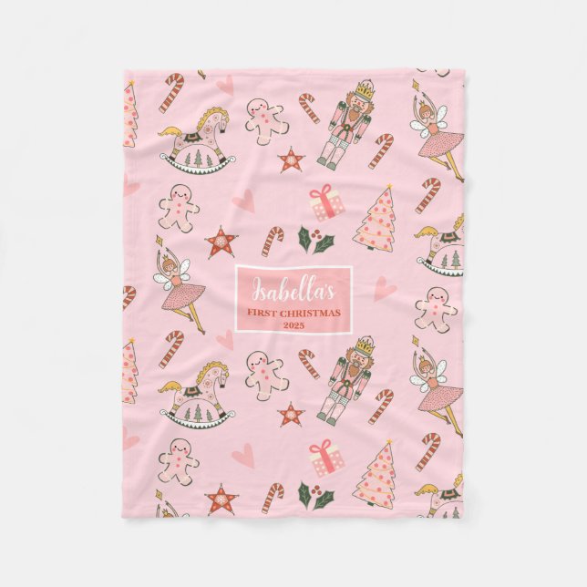 Babys First Christmas Nutcracker Fleece Blanket (Front)