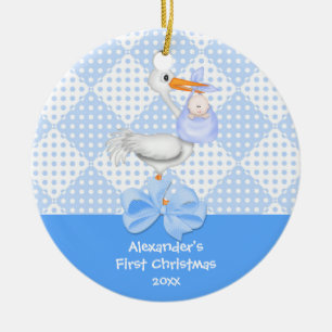 Baby's First Christmas Ornament Baby Boy Stork