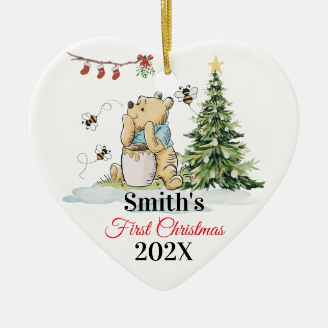 Baby's First Christmas Ornament | Bear & Bees Cust (Front)