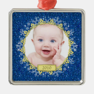 Baby's First Christmas Ornament   Blue Snowflakes