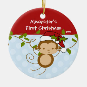 Baby's First Christmas Ornament Boy Santa Monkey