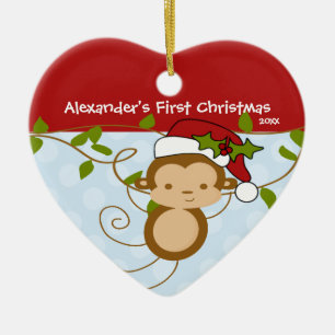 Baby's First Christmas Ornament Boy Santa Monkey