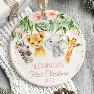 Baby's First Christmas Ornament Girl Safari animal