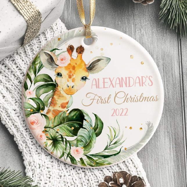 Baby's First Christmas Ornament Girl Safari animal (Safari Baby's First Christmas Ornament girl jiraffe)