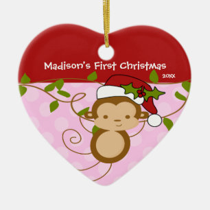 Baby's First Christmas Ornament Girl Santa Monkey