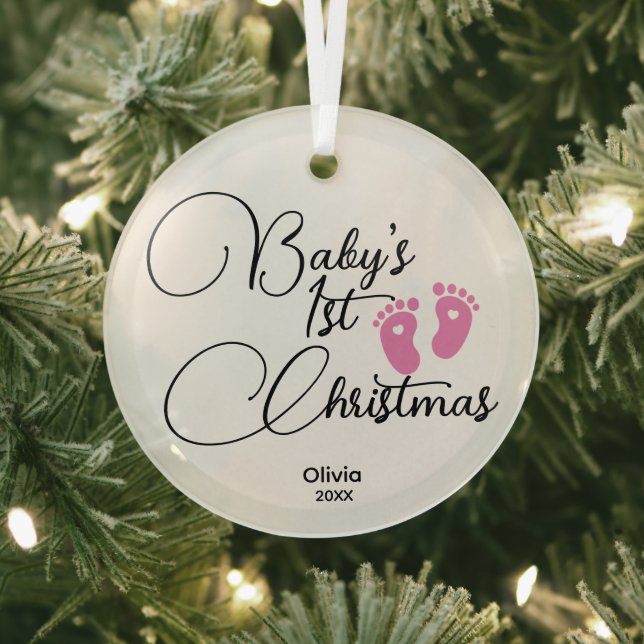 Baby's First Christmas Ornament, Personalised Glass Tree Decoration (Insitu)