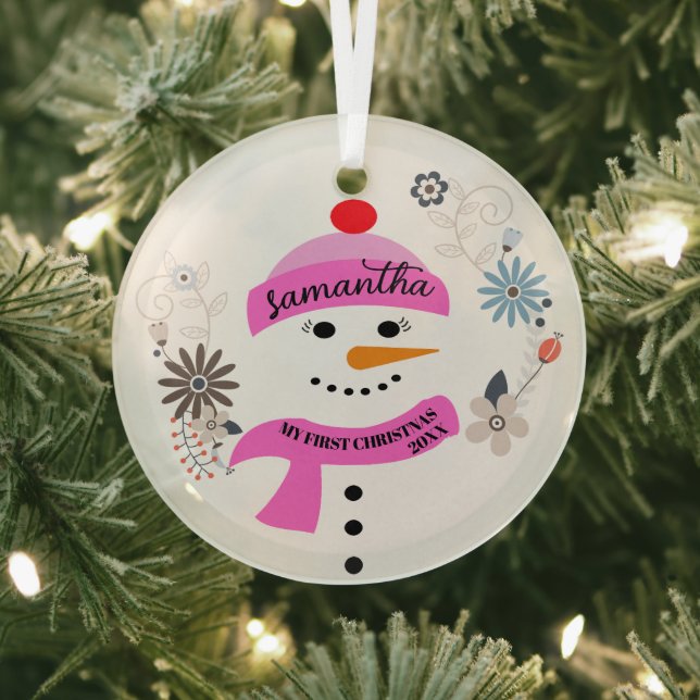 Baby's First Christmas Ornament, Personalized Glass Tree Decoration (Insitu)