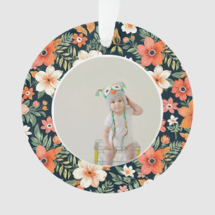 Baby's First Christmas Ornament Photo Floral