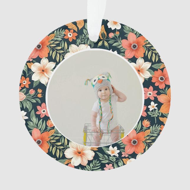  Baby's First Christmas Ornament Photo Floral (Front)