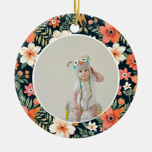  Baby's First Christmas Ornament Photo Floral (Front)