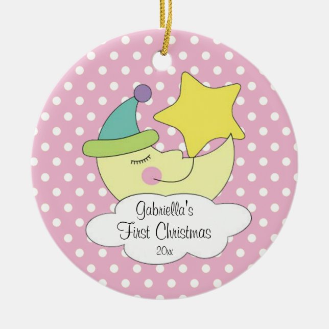 Baby's First Christmas Ornament Pink Moon (Front)