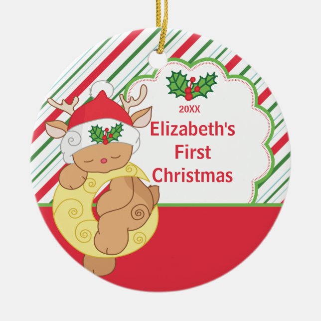 Babys First Christmas Ornament Reindeer Deer (Front)