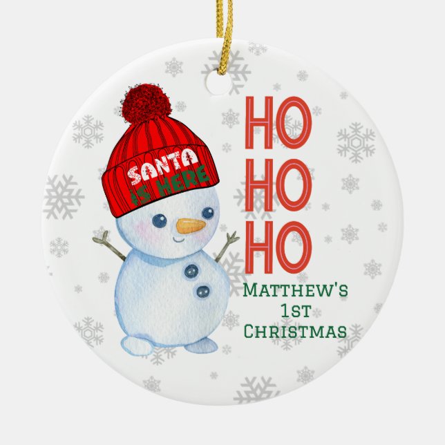 Baby's First Christmas Ornament, Snowman Design Ceramic Tree Decoration (Front)