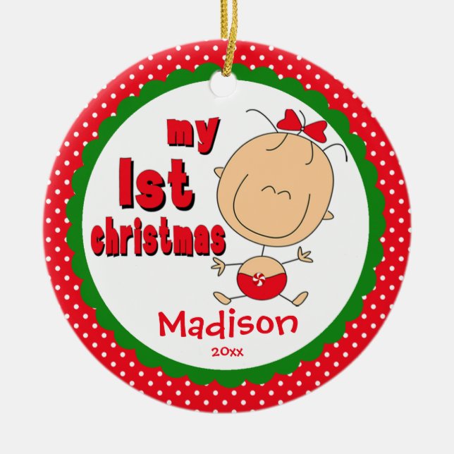 Baby's First Christmas Ornament Stick Figure Girl (Front)