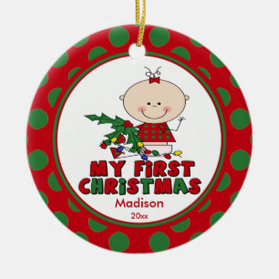 Baby's First Christmas Ornament Stick Figure Girl