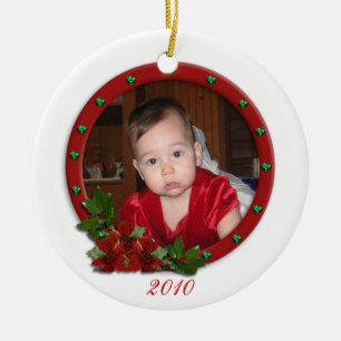 Babys First Christmas ornament traditional flowers