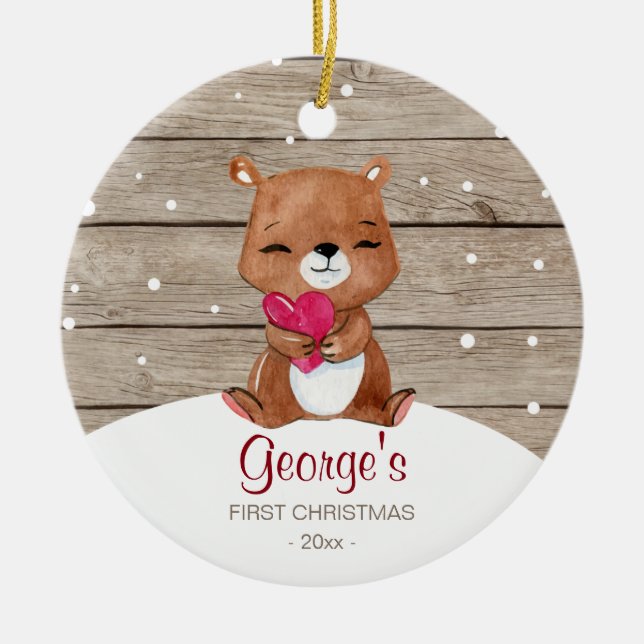 Baby's first Christmas ornament | watercolor bear (Front)