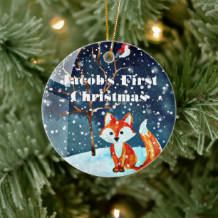 Baby's First Christmas Ornament - Watercolor Fox