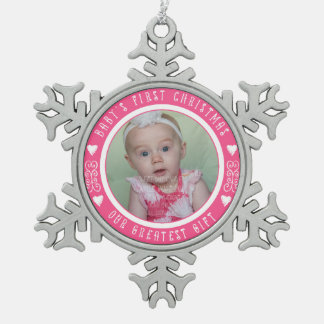 Baby's First Christmas - Our greatest gift PINK Snowflake Pewter Christmas Ornament