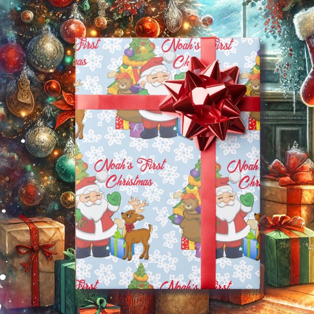 Baby's First Christmas  Personalise Name Santa Wrapping Paper (Creator Uploaded)