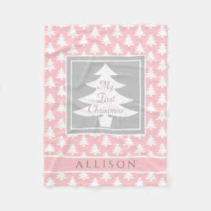 Baby's First Christmas Personalised Blush Pink Fleece Blanket