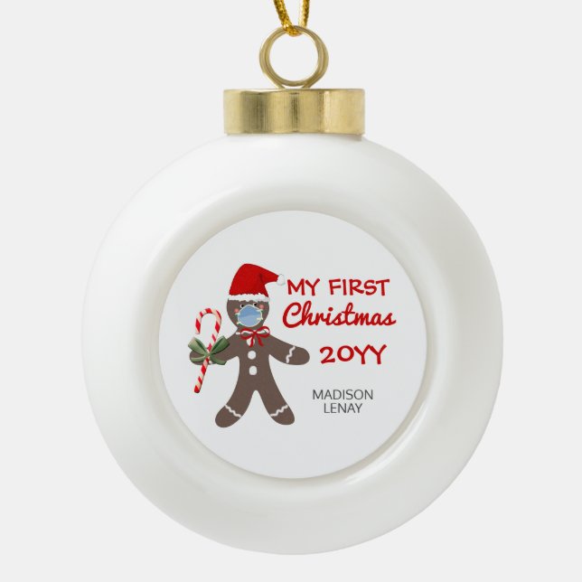Baby's First Christmas Personalised Ceramic Ball Christmas Ornament (Front)