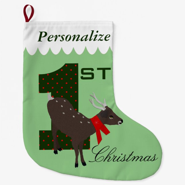 Baby's First Christmas Personalised Deer Stocking (Front)