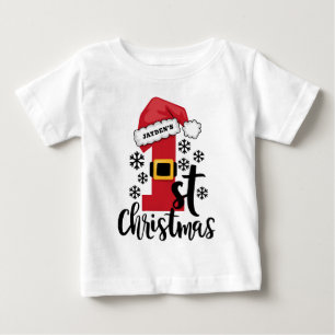 Baby's First Christmas Personalised Name Santa Hat Baby T-Shirt
