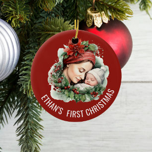 Baby's First Christmas Personalised Photo and Date Ceramic Tree Decoration