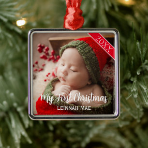 Baby's First Christmas Personalised Photo Keepsake Metal Tree Decoration