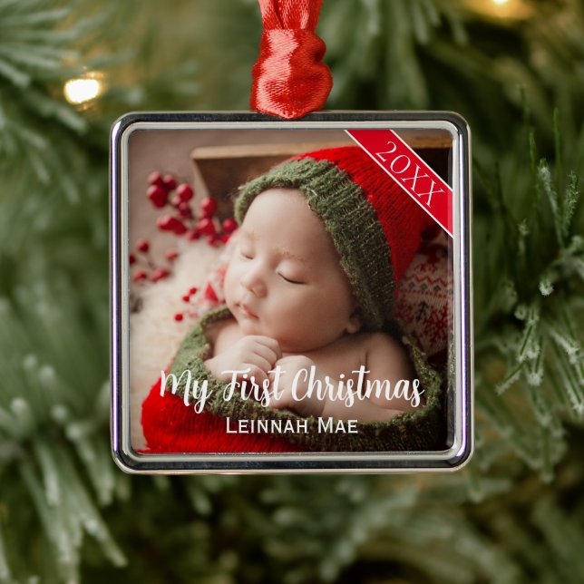 Baby's First Christmas Personalised Photo Keepsake Metal Tree Decoration (Tree)