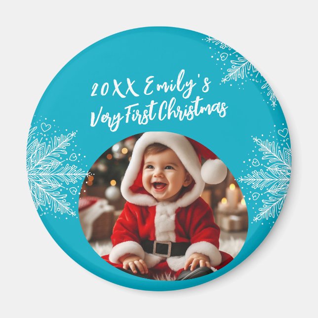 Baby's First Christmas Personalised Photo  Magnet (Front)