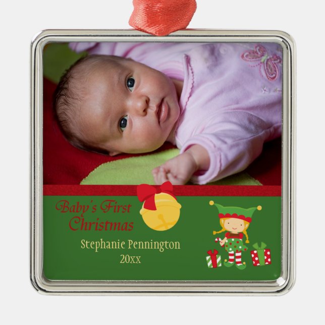 Baby's first christmas personalised photo ornament (Front)