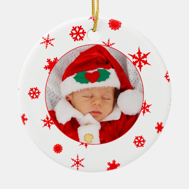 Baby's First Christmas Personalised Photo Ornament (Front)