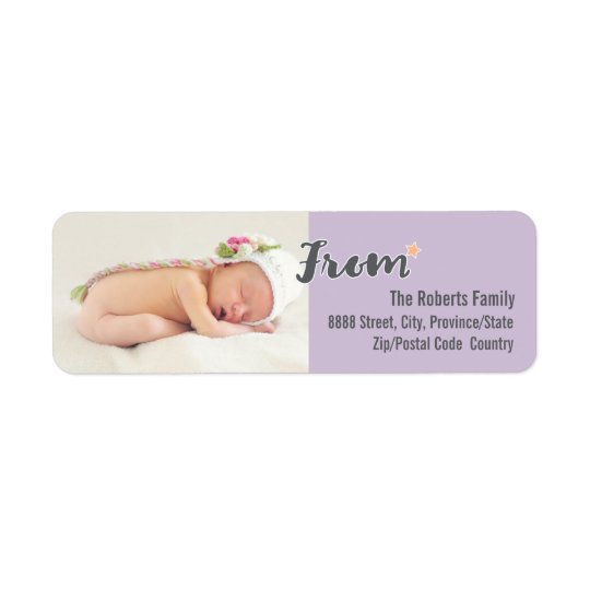 Baby's First Christmas Personalised Photo, purple Return Address Label