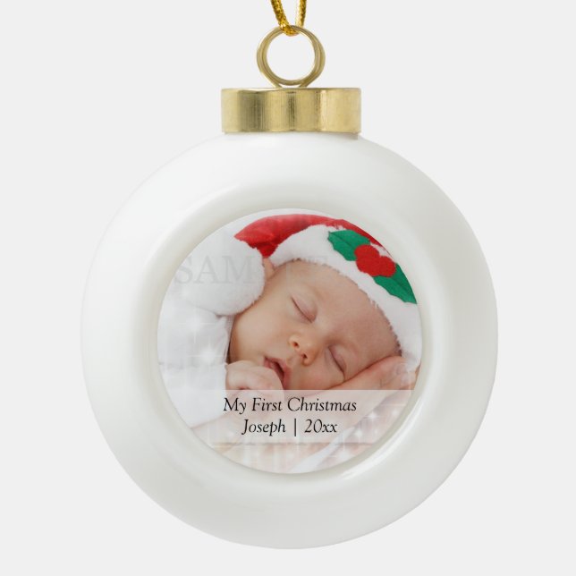 Babys First Christmas Personalised Photo Template Ceramic Ball Christmas Ornament (Front)