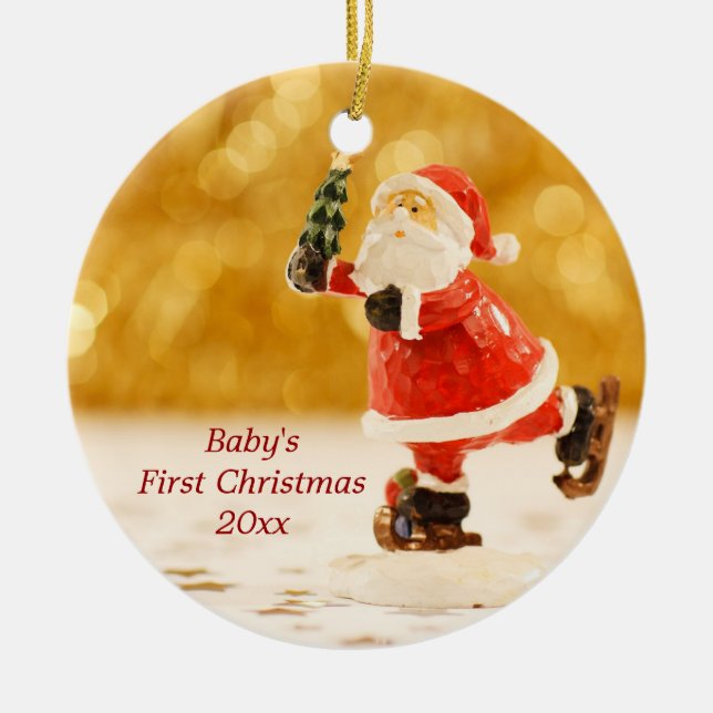 Baby's First Christmas Personalised Santa Ornament (Front)
