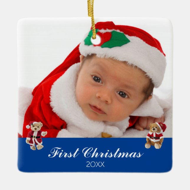 Baby's First Christmas Personalised Square Ceramic Ornament (Front)