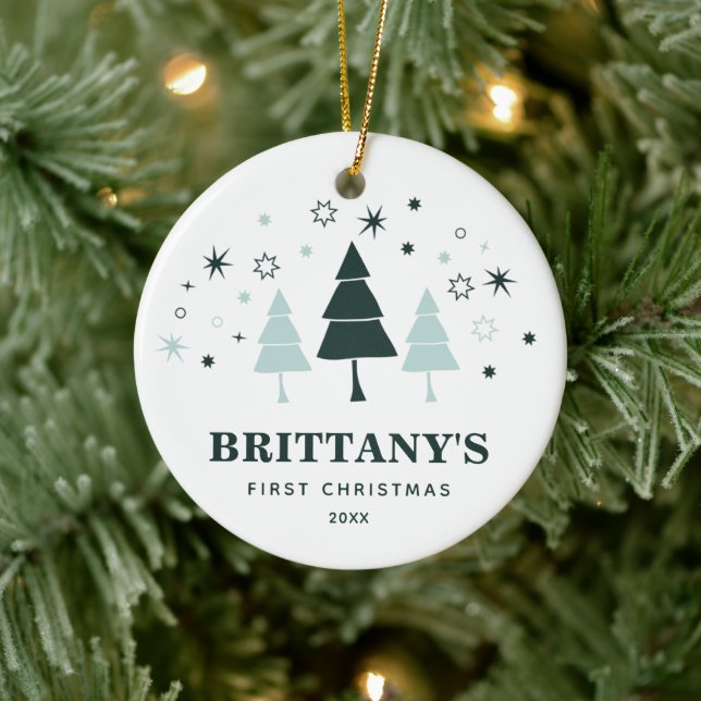 Baby's First Christmas Personalised Winter Forest Ceramic Tree Decoration (Tree)