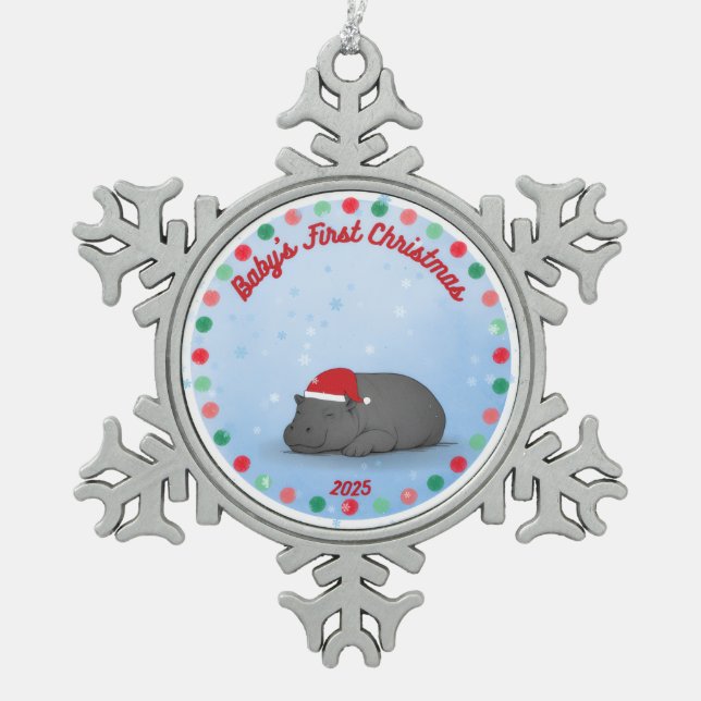 Baby's First Christmas - Pewter Hippo Ornament (Front)