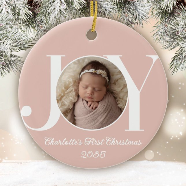 Baby's First Christmas Photo Blush Pink Ceramic Tree Decoration (Creator Uploaded)