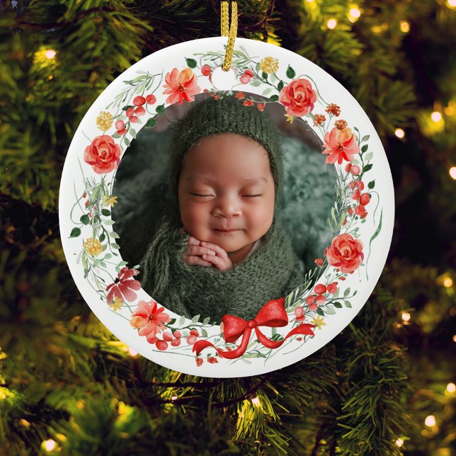 Babys First Christmas Photo Botanical Ceramic Tree Decoration (Creator Uploaded)